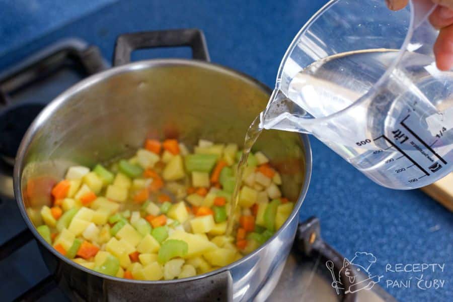 Zeleninová polévka s rajčaty a fazolemi - přilijeme přibližně 1 l vody
